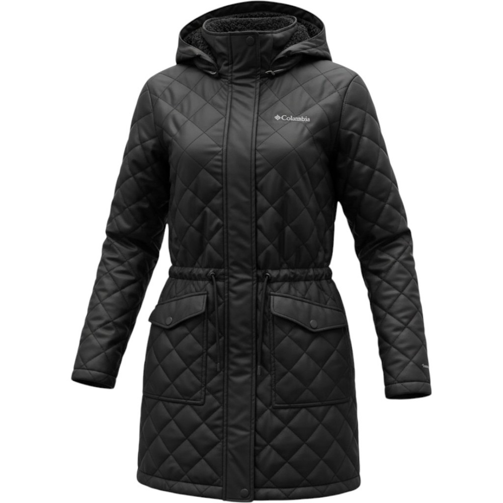 Columbia Black Quilted Hooded Jacket Sherpa Lined Drawstring Waist WL8854 Small